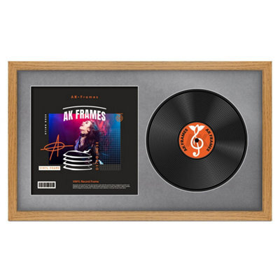 "30X17"" Oak Modern Vinyl Record Frame With Mid Grey Mount For 12 Inch Lp Album Cover & Disc - Ak Frames" - image 1