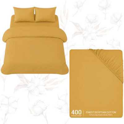 Pamposh Luxury 3Pc Egyptian Cotton Single Duvet Cover Set With Zipper, Corner Ties, Matching Pillowcase & Fitted Sheet Full Bedding Set - image 1