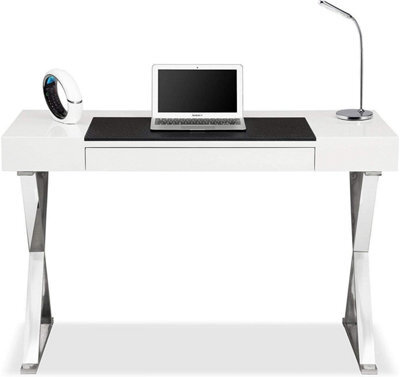 Homeology Adonis Gloss White And Chrome Legs Ergonomic Home Office Luxury Computer Desk - image 1