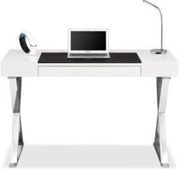 Homeology Adonis Gloss White And Chrome Legs Ergonomic Home Office Luxury Computer Desk