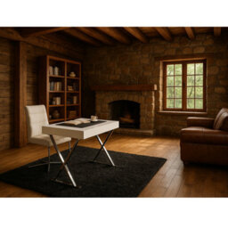 Homeology Adonis Gloss White And Chrome Legs Ergonomic Home Office Luxury Computer Desk - thumbnail 2