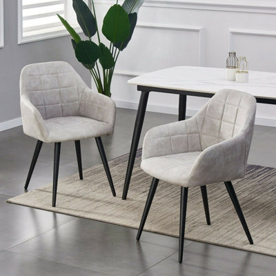 MCC Direct Set Of 2 Faux Suede Leather Dining Chairs With Arms Adrian Light Grey - image 1