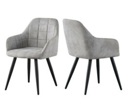 MCC Direct Set Of 2 Faux Suede Leather Dining Chairs With Arms Adrian Light Grey - thumbnail 2