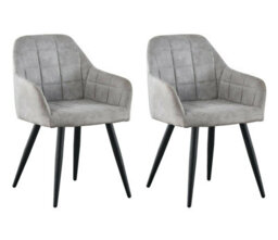 MCC Direct Set Of 2 Faux Suede Leather Dining Chairs With Arms Adrian Light Grey - thumbnail 3