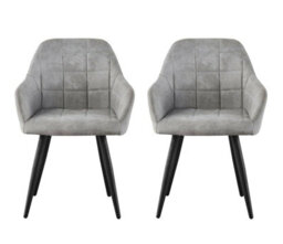 MCC Direct Set Of 2 Faux Suede Leather Dining Chairs With Arms Adrian Light Grey - thumbnail 4