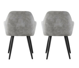MCC Direct Set Of 2 Faux Suede Leather Dining Chairs With Arms Adrian Light Grey - thumbnail 5