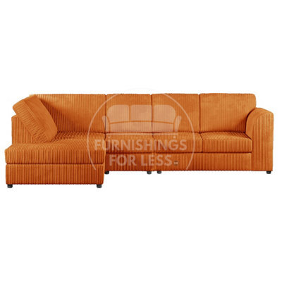 Furnishings For Less UK Luxor Orange Jumbo Cord Large 5 Seater Corner Sofa Long Left Hand Facing - Full Back