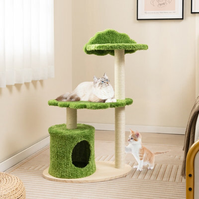 Costway 97Cm Tall Cat Tree Wooden Cat Climbing Stand 3-Layer Cat Activity Center - image 1