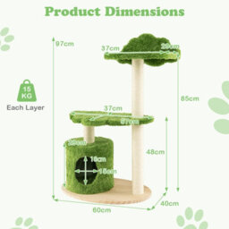 Costway 97Cm Tall Cat Tree Wooden Cat Climbing Stand 3-Layer Cat Activity Center - thumbnail 3