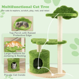 Costway 97Cm Tall Cat Tree Wooden Cat Climbing Stand 3-Layer Cat Activity Center - thumbnail 5