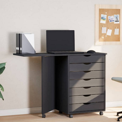 Walplus Rolling Cabinet With Desk Moss Grey Solid Wood Pine - image 1