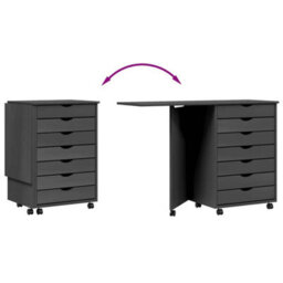 Walplus Rolling Cabinet With Desk Moss Grey Solid Wood Pine - thumbnail 8