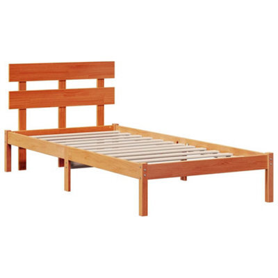 Berkfield Modern Bed Frame With Headboard Wax Brown 80X200 Cm Solid Wood Pine