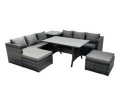 Fimous Outdoor Dining Table Sofa Set With Side Table Big Footstool Garden Furniture Set Dark Grey Mixed - thumbnail 1