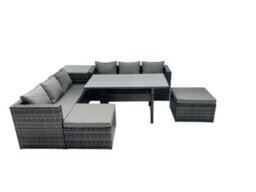 Fimous Outdoor Dining Table Sofa Set With Side Table Big Footstool Garden Furniture Set Dark Grey Mixed - thumbnail 2