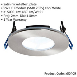 Satin Nickel Recessed Bathroom Downlight - 9W Cool White Led Slim Ceiling Light - thumbnail 2