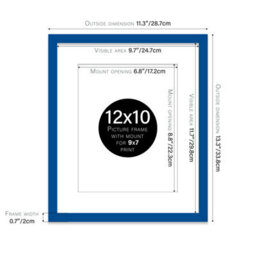 "12X10"" Blue Frame With Mount For 9X7"" Pictures 20mm Thin Edge Portrait And Landscape Display With Wall Hooks And Kickstand" - thumbnail 2