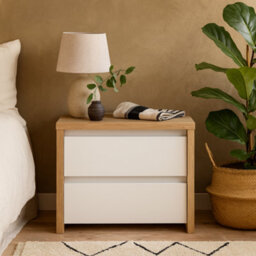 Wyld Haus Salzburg Bedside Table, White Gloss & Natural Oak Effect, 2 Drawers - thumbnail 2