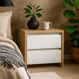Wyld Haus Salzburg Bedside Table, White Gloss & Natural Oak Effect, 2 Drawers - thumbnail 1