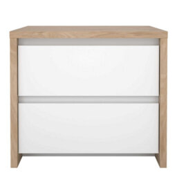 Wyld Haus Salzburg Bedside Table, White Gloss & Natural Oak Effect, 2 Drawers - thumbnail 4