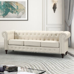 Richland 3 Seat Bonded Leather Chesterfield Sofa - Cream