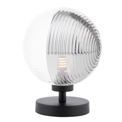 The Lighting Studio Esben Touch Table Lamp Matt Black With Smoked/clear Ribbed Glass - image 1