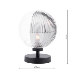 The Lighting Studio Esben Touch Table Lamp Matt Black With Smoked/clear Ribbed Glass - thumbnail 3