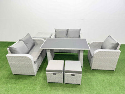 Fimous Rattan Sofa Outdoor Furniture With Dining Table,side Table,love Sofa,2 Small Stools Patio Furniture Light Grey 7 Seater - image 1