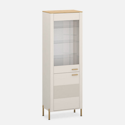 Heze Furniture Ruben Tall Display Cabinet - Cashmere / Stone Oak - image 1