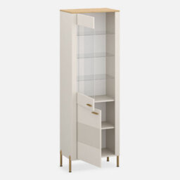 Heze Furniture Ruben Tall Display Cabinet - Cashmere / Stone Oak - thumbnail 3