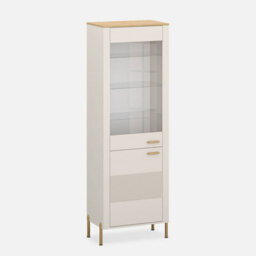 Heze Furniture Ruben Tall Display Cabinet - Cashmere / Stone Oak
