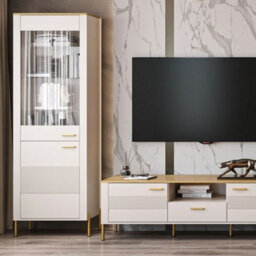 Heze Furniture Ruben Tall Display Cabinet - Cashmere / Stone Oak - thumbnail 2