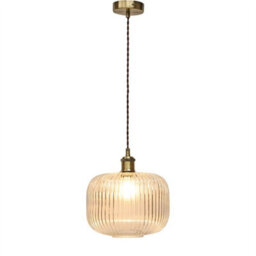 First Choice Lighting Batley Large - Clear Ribbed Glass Antique Brass Retro Pendant Fitting - thumbnail 2