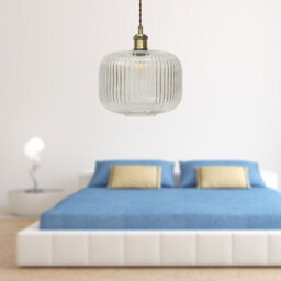 First Choice Lighting Batley Large - Clear Ribbed Glass Antique Brass Retro Pendant Fitting - thumbnail 3