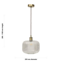 First Choice Lighting Batley Large - Clear Ribbed Glass Antique Brass Retro Pendant Fitting - thumbnail 5