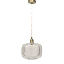 First Choice Lighting Batley Large - Clear Ribbed Glass Antique Brass Retro Pendant Fitting - thumbnail 1