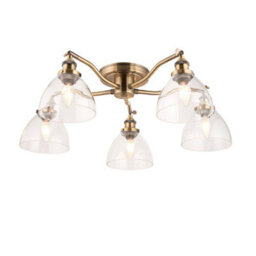 Luminosa Lighting Luminosa Hansen Multi Arm Glass Semi Flush Ceiling Lamp, Antique Brass Plate, Glass - thumbnail 6