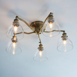 Luminosa Lighting Luminosa Hansen Multi Arm Glass Semi Flush Ceiling Lamp, Antique Brass Plate, Glass - thumbnail 2