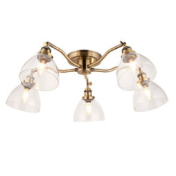 Luminosa Lighting Luminosa Hansen Multi Arm Glass Semi Flush Ceiling Lamp, Antique Brass Plate, Glass - thumbnail 1