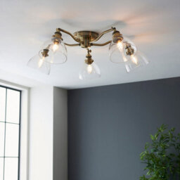 Luminosa Lighting Luminosa Hansen Multi Arm Glass Semi Flush Ceiling Lamp, Antique Brass Plate, Glass - thumbnail 3