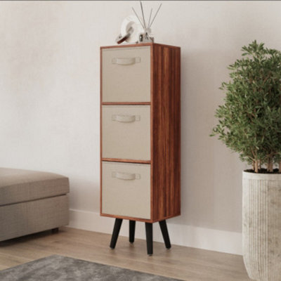 Urbn-Living Urbnliving 80Cm Height 3 Tier Teak Wooden Storage Bookcase Scandinavian Style Black Legs With Beige Inserts - image 1