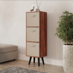 Urbn-Living Urbnliving 80Cm Height 3 Tier Teak Wooden Storage Bookcase Scandinavian Style Black Legs With Beige Inserts