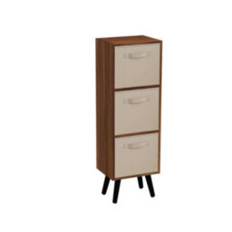 Urbn-Living Urbnliving 80Cm Height 3 Tier Teak Wooden Storage Bookcase Scandinavian Style Black Legs With Beige Inserts - thumbnail 2