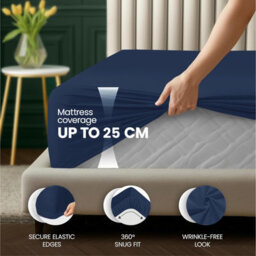 Aspire Homeware Navy Fitted Sheet-(25Cm) Deep Hotel Quality -Breathable Fitted Bed Sheets Super King (L)200Cm X (W)180Cm - thumbnail 2