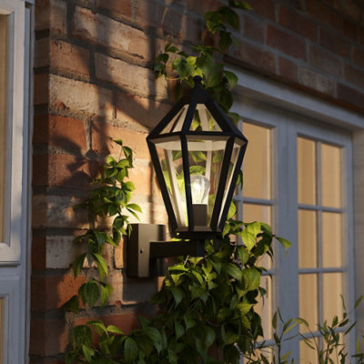 GoodHome Radley Fixed Matt Black Mains-Powered Outdoor Up Wall Light - image 1