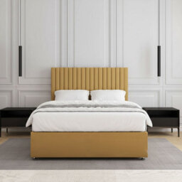 REGIONAL FURNISHINGS Divan Bed Set Mustard Plush Velvet Upholstered With 24Inch Headboard & 2Drawers Sameside & No Mattress In 3Ft 4Ft 4Ft6 5Ft 6Ft - thumbnail 3
