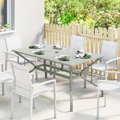 Outsunny Garden Dining Table With Steel Frame And Slatted Top, Light Grey - image 1