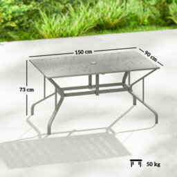 Outsunny Garden Dining Table With Steel Frame And Slatted Top, Light Grey - thumbnail 3
