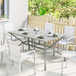 Outsunny Garden Dining Table With Steel Frame And Slatted Top, Light Grey - thumbnail 1
