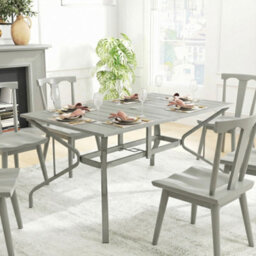 Outsunny Garden Dining Table With Steel Frame And Slatted Top, Light Grey - thumbnail 7